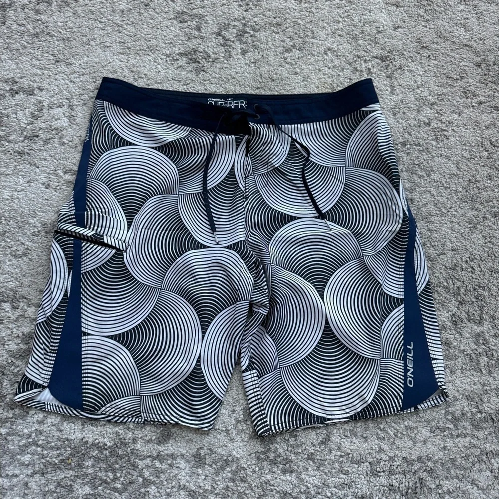 O’Neill Superfreak Boardshorts Size 36 Surf Swim Shorts Blue Pattern
